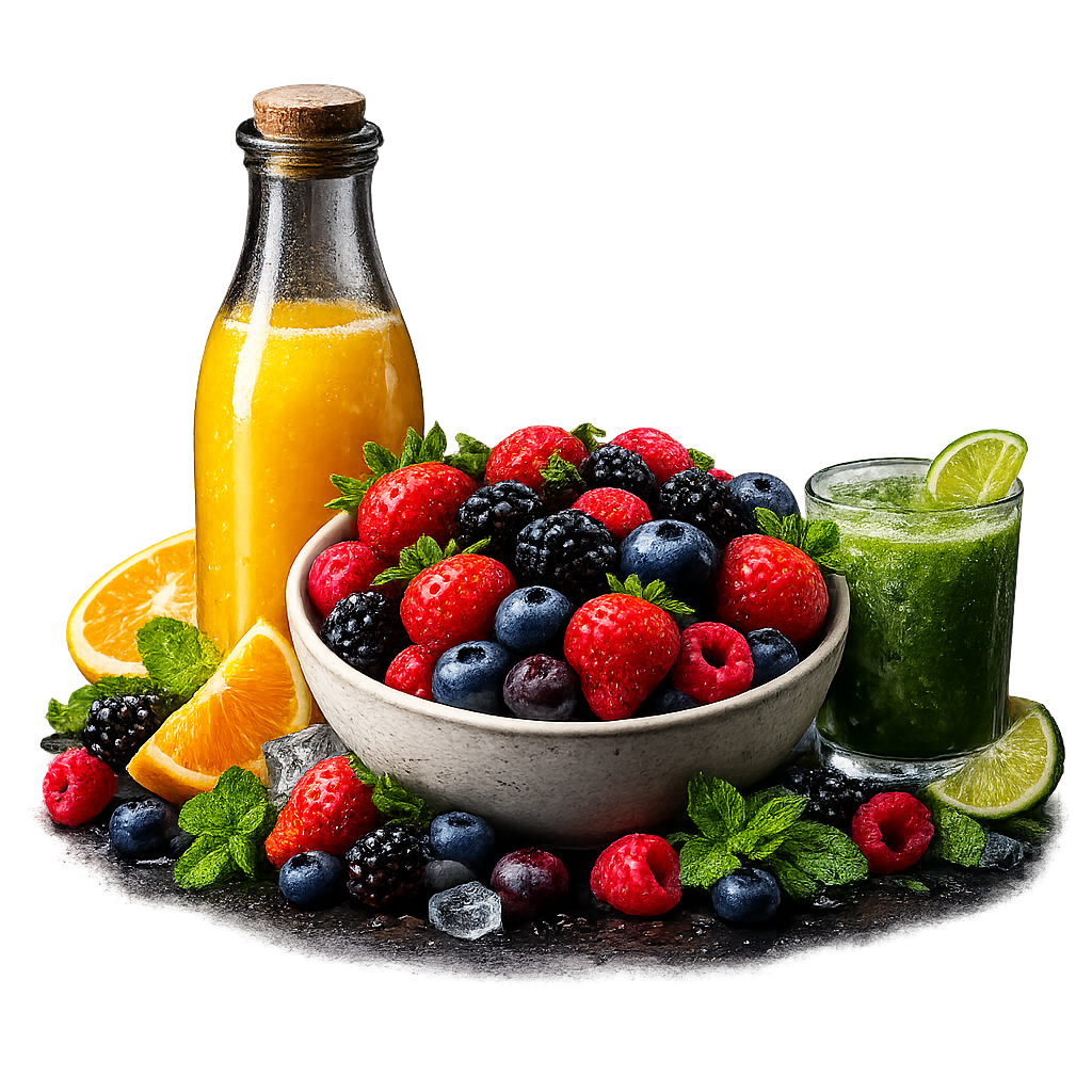Frutas, sucos naturais e detox selecionados